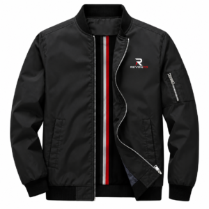 Men’s Black Bomber Jacket with Red & White Stripe