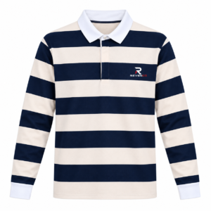 Men’s Navy & Cream Striped Long Sleeve Rugby Shirt