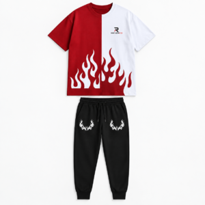 Men’s Red White Flame Print Co-ord Set