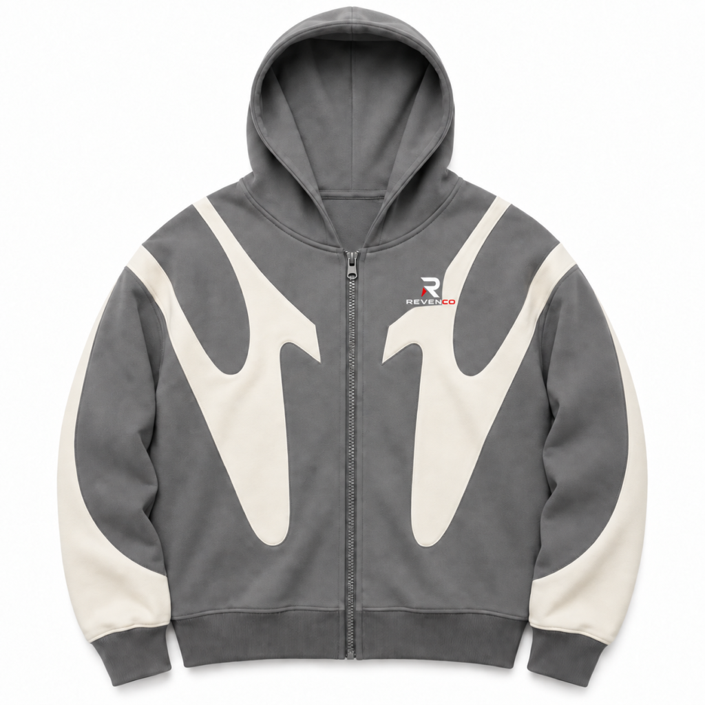 Men’s Grey & Cream Graphic Zip Hoodie
