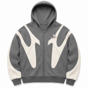 Men’s Grey & Cream Graphic Zip Hoodie