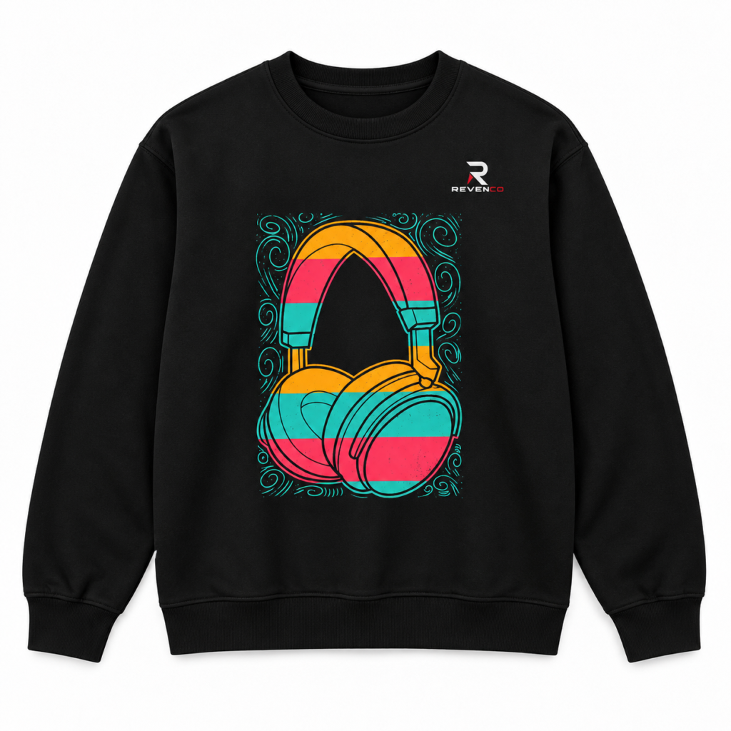 Men’s Black Headphone Graphic Sweatshirt